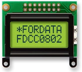 FC0802C00-FHYYBW-51SR, DISPLAY, ALPHANUMERIC, 8X2, YELLOW GRN