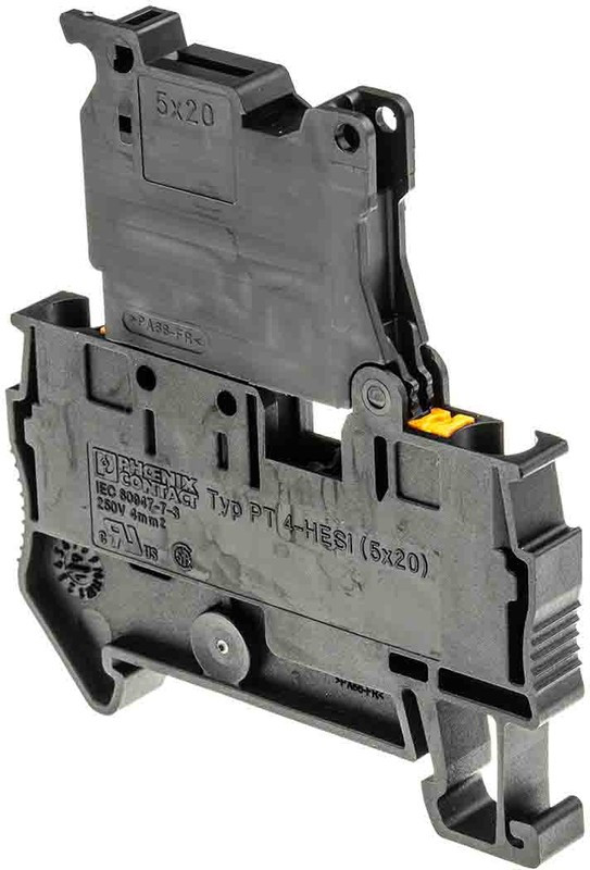 3211907, PT 4-HESILA 250 (5X20) Series Black Fused DIN Rail Terminal, 0.2 6mm², Single-Level, Push In