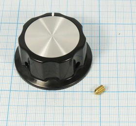 Ручка круглая диаметр 45мм, диаметр регулятора 6.3мм, пластик, черный/металл, винт, CF-;№9248 ручка