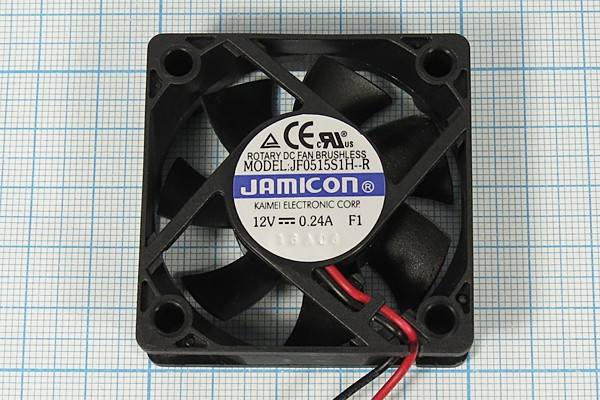 Вентилятор постоянного тока 12 Вольт, 50x50x15мм, подшипник скольжения, 5500об/мин; №ВН062S вент 50x50x15\ 12В\0,24А\2L\ ПС\JF0515S1H-R\ JAM Вентилятор постоянного тока 12 Вольт, 50x50x15мм, подшипник скольжения, 5500об/мин; №ВН062S вент 50x50x15\ 12В\0,24А\2L\ ПС\JF0515S1H-R\ JAM