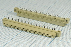 Розетка DIN41612 на 64 гнёзда с неполным заполнением A=1x32=32HP, шаг 2.54мм, угловая; №10093 гн ПрС DIN41612\P2,54\ 64HP[A]\плат\угл\D21-32