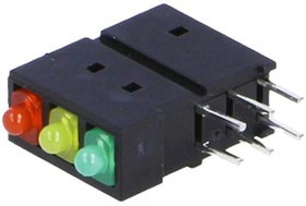 L-4060XHA/1I1Y1GD, L-4060XHA/1I1Y1GD, Green Right Angle PCB LED Indicator, 3 LEDs, Through Hole 2.5 V