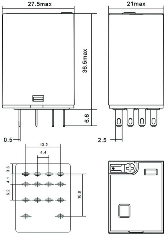RP4.34.9.024.05, Реле 4 пер. 24VDC, 6A/ 250VAC с кнопкой проверки и светодиодом