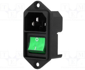 4302.2141, Разъем: питания AC, гнездо, "папа", 10А, 250ВAC, IEC 60320