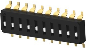 EDS10SGRSTU04Q, DIP / SIP переключатель, с углублением, 10 схем(-а), Ползунок, SMD (Поверхностный Монтаж), SPST