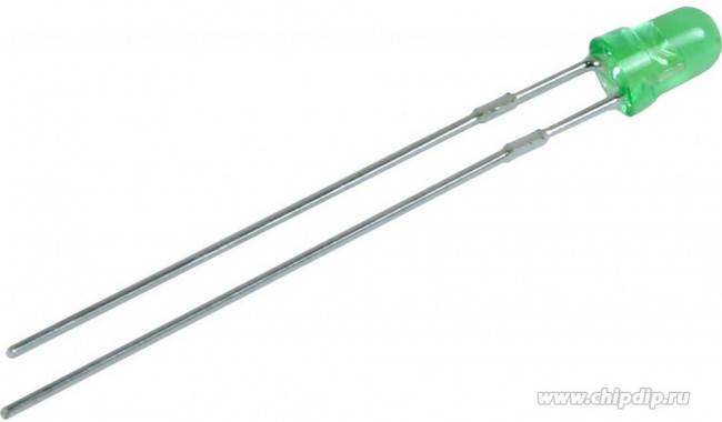 L-1344GT, Светодиод зеленый 50° d=3мм 80мКд 565нМ