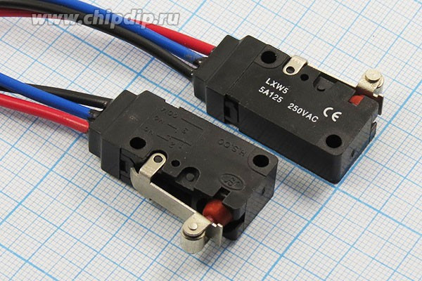 Микропереключатель, размер 38x10 x15, 5А, переключение ON-(ON), размер концевика L17, LXW-5