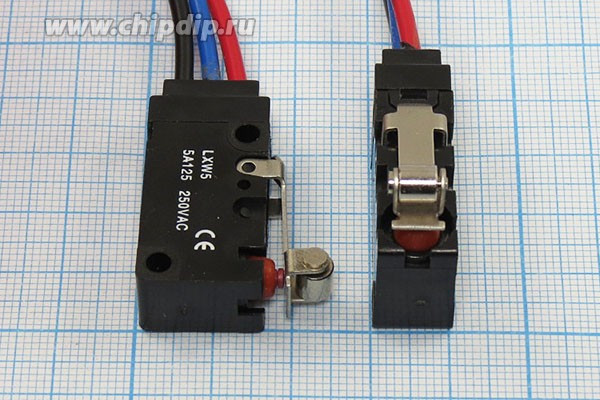 Микропереключатель, размер 38x10 x15, 5А, переключение ON-(ON), размер концевика L17, LXW-5