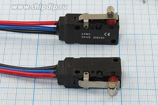 Микропереключатель, размер 38x10 x15, 5А, переключение ON-(ON), размер концевика L17, LXW-5