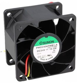 PMD2406PMB1AF, Вентилятор осевой, 24В DC, 60x60x38мм, подшипник качения, 0,43А, 10.3Вт, 8000об/мин, 3 провода