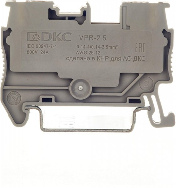 Клемма проходная зажим push-in 2 точки подключения 2.5кв.мм сер. DKC VPR-2.5-GY