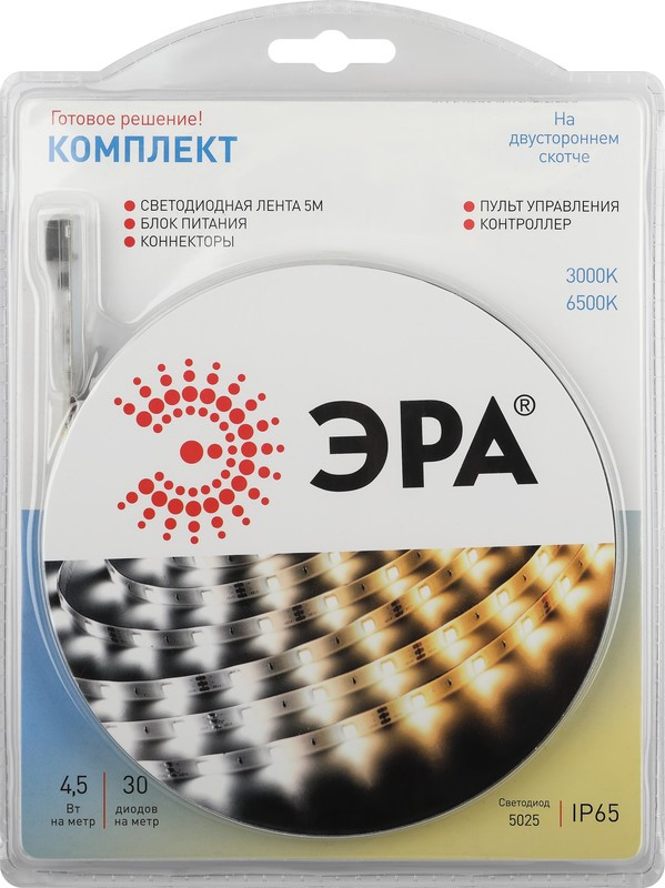 Комплект светодиодной ленты с регулируемой цветовой температурой ЭРА 5025kit 4.5-30-12- 3000K/6500K-IP65 Б0053981 Комплект светодиодной ленты с регулируемой цветовой температурой ЭРА 5025kit 4.5-30-12- 3000K/6500K-IP65 Б0053981