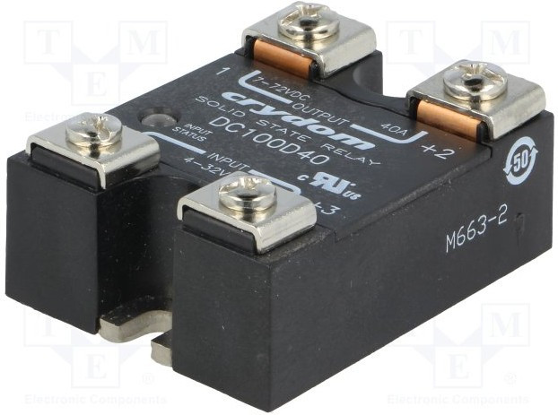 DC100D40, Реле: полупроводниковое, Uупр: 4-32ВDC, 40А, 1-100ВDC, Серия: DC100 DC100D40, Реле: полупроводниковое, Uупр: 4-32ВDC, 40А, 1-100ВDC, Серия: DC100