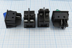 Клавишный выключатель 2-х полюсный красного цвета 220В/15А, c фиксацией; №268 R Пкл\\15\2xON- OFF\27,2x21,5\ чер\кр\\4T\RS201-1C\