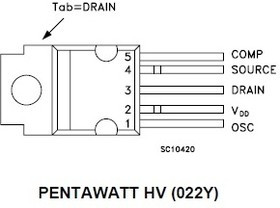 VIPER100A, Current Mode PWM Controller 700V 3A 5-Pin(5+Tab) PENTAWATT HV (022Y)