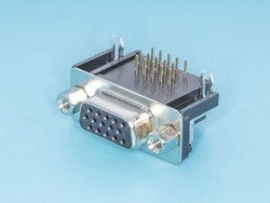 DHR-15F, Разъем D-SUB 15 контактов высокой плотности, гнездо на плату, прямой угол