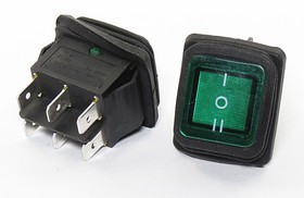 Переключатель клавишный, контакты 6T, 16А, ON-OFF-ON, подсветка черная, KCD2-23N