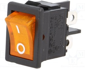 RS1373CBY2N2, ROCKER; DPST; Pos: 2; ON-OFF; 6A/250VAC; orange; neon lamp; 250V