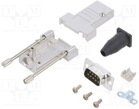 DTSL09LJSRGTDMPWK, Разъем D-Sub; PIN: 9; вилка; "папа"; угловой 45°; пайка; на провод