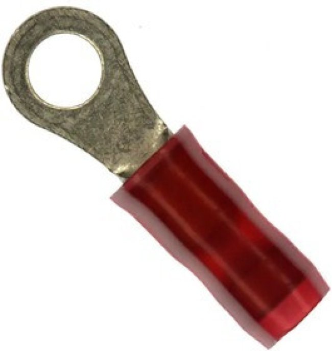 51863-3, TERMINAL, RING, #6 STUD, CRIMP, RED, 20AWG