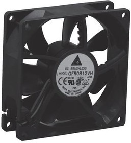 QFR0812SH-F00, DC Fans Tubeaxial Fan, 80x25.4mm, 12VDC, Ball, 3-Lead Wires, Lock Rotor Sensor, Tach