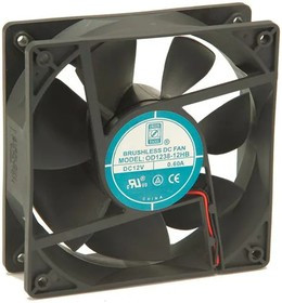 OD1238-12HB-VXC, DC Fans DC Vane Axial Fan, High Static Pressure, 120x120x38mm, 12VDC, 226CFM, Ball, Wire