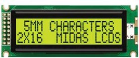MC21605J6W-SPR-V2, DISPLAY, ALPHANUMERIC, 16X2, NOBACKLIGHT
