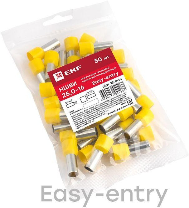 Наконечник штыревой втулочный изол. НШвИ 25.0-16 (уп.50шт) EKF nhvi-25.0-16