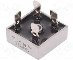 KBPC1501, Диодный мост: однофазный, Urmax: 100В, If: 15А, Ifsm: 300А, MB-25