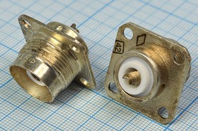 Высокочастотный разъём СР50-165ФВ, розетка с фланцем на панель, сочленение резьбовое, 1970 год; №306 СР50-165ФВ\пан флан 4отв\B16,5\[розетка