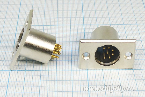 Разъем микрофонный XLR вилка, контакты 7P, монтаж на блок фланец 2 отверстия, MC909-7P