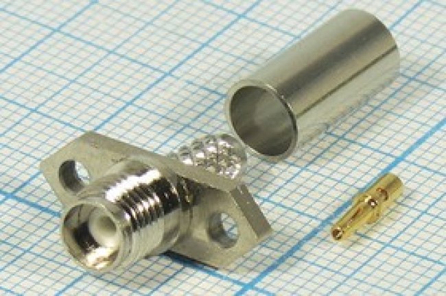 Разъем SMA розетка, RG58, на блок, обжимной, фланец 2 отверстия