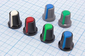 Ручка круглая диаметр 15мм, диаметр регулятора 6.0мм, пластик, серый/синий, KNRB; №10003 ручка d6,0z 9\15x16,7\пл\ сер/син\\KNRB