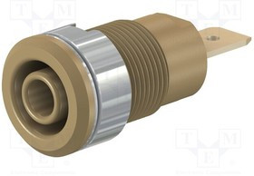 SLB4-F6.3-27, Гнездо, "банан" 4мм, 32А, 1кВ, Отв: d12,2мм, коричневый, позолота