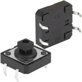 KAN1210-0731B 12x12x7 mm, Тактовая кнопка KAN1210-0731B, 12x12x7 мм, OFF-(ON), 50 мА, 12 В, 100 мОм, толкатель с отверстием квадратный