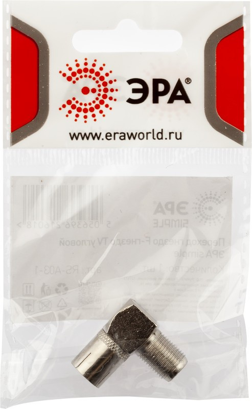 Переходник ЭРА SIMPLE гнездо F-гнездо TV угловой упаковка 1 шт. Б0048295