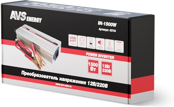 43744, Преобразователь напряжения (инвертор) 12-220V 1500Вт AVS