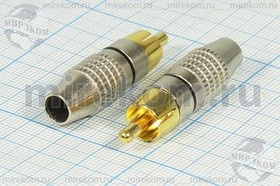 Разъем RCA вилка, 4-6мм, на кабель, никель, черный / золотой