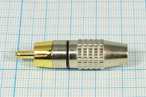 Разъем RCA вилка, 4-6мм, на кабель, никель, черный / золотой