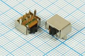 Переключатель движковый, 8.6x 6.9h2, контакты 6P, 0.3А, 50В, DPDT, угловой, SK-22D13