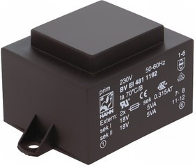 BVEI4811192, Трансформатор: залитый, 10ВА, 230ВAC, 18В, 18В, 278мА, 278мА, 300г
