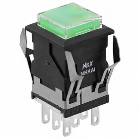 LB26SKW01-5F24-JF, Pushbutton Switches DPDT ON-ON SQUARE GREEN ILLUM 24V
