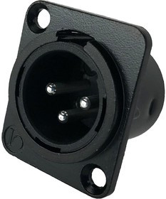 IO-XLR3-M-BK-JL, XLR Connectors 3-Pin XLR, Male, Plug, Black Metal Housing, Solder Cups, Silver Contacts