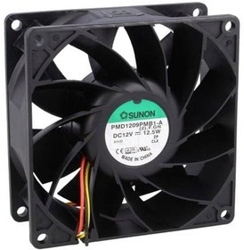 PMD1209PMB1AF, Вентилятор осевой, 12В DC, 92x92x38мм, подшипник качения, 204,21куб.м/ч, 57,6дБА, 3 провода