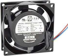 OA825AP-11/22-1WB, AXIAL FAN, BALL, 25CFM, 28DB, 9W, 230VAC