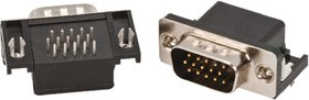 10090926-P154XLF, D-Sub High Density Connectors 15P MALE R/A PIN UNC 4-40 CLINCH NUTS