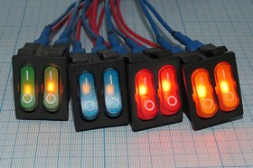 Сдвоенный клавишный выключатель с жёлтой индикацией, 220В/15А; №1060 Y Пкл\\15\2-ON-OFF\\чер\ ILжел\\6T\IRS2101-3C\