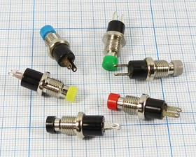 Переключатель кнопочный, d 6.7, 220В, 1.0А, OFF-(ON), желтый, контакты 2C