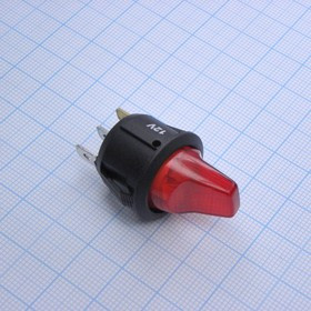 DS RWB-224 кр 12V, 2 положения клавиши, 1 группа контактов на замыкание 250VAC 6A, ширина контакта 4.8мм, красная подсветка 12В