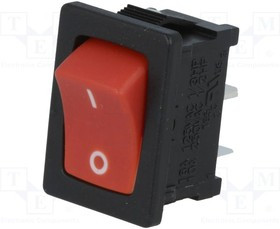 RS1366ABRW2, ROCKER; SPST; Pos: 2; ON-OFF; 10A/250VAC; red-white; none; 50m?